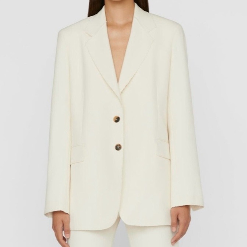 Frame Denim Oversized Raw Edge Blazer off white/cream